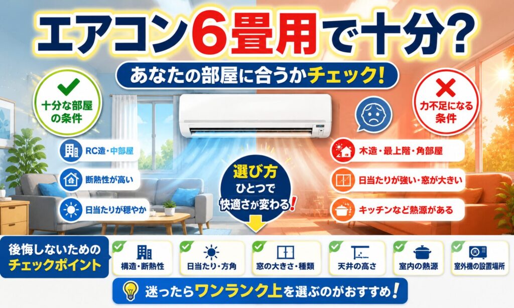 「エアコン6畳用で十分」は罠？買って後悔する部屋の条件と選び方
