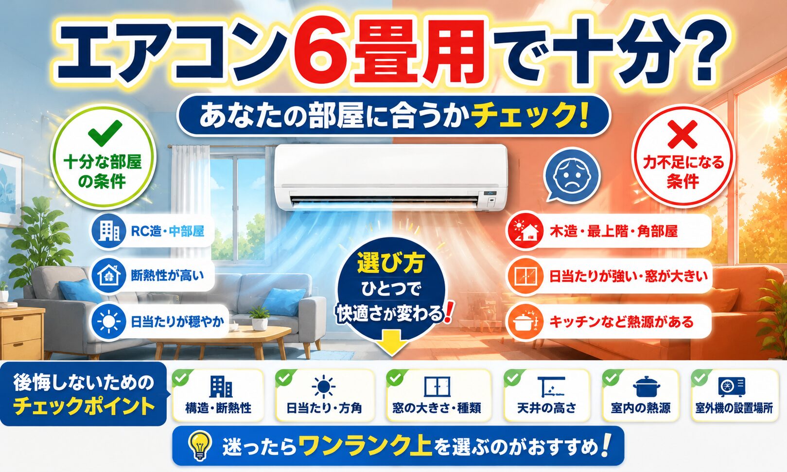 「エアコン6畳用で十分」は罠?買って後悔する部屋の条件と選び方