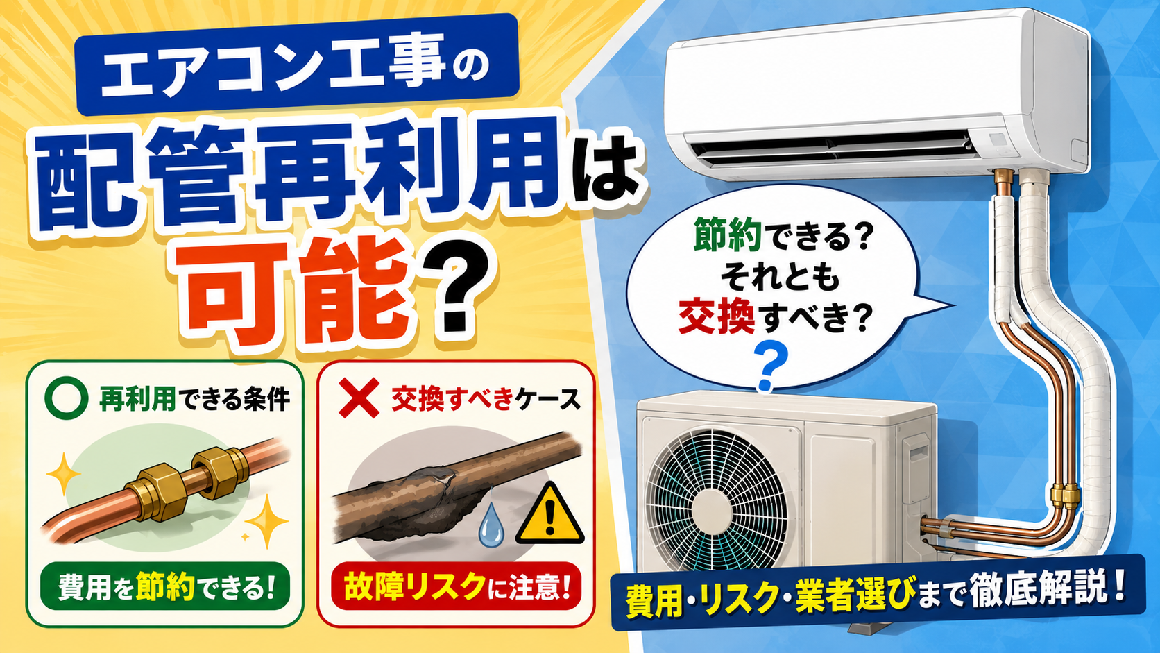 エアコン工事の配管再利用は可能?節約費用と故障リスクの真実