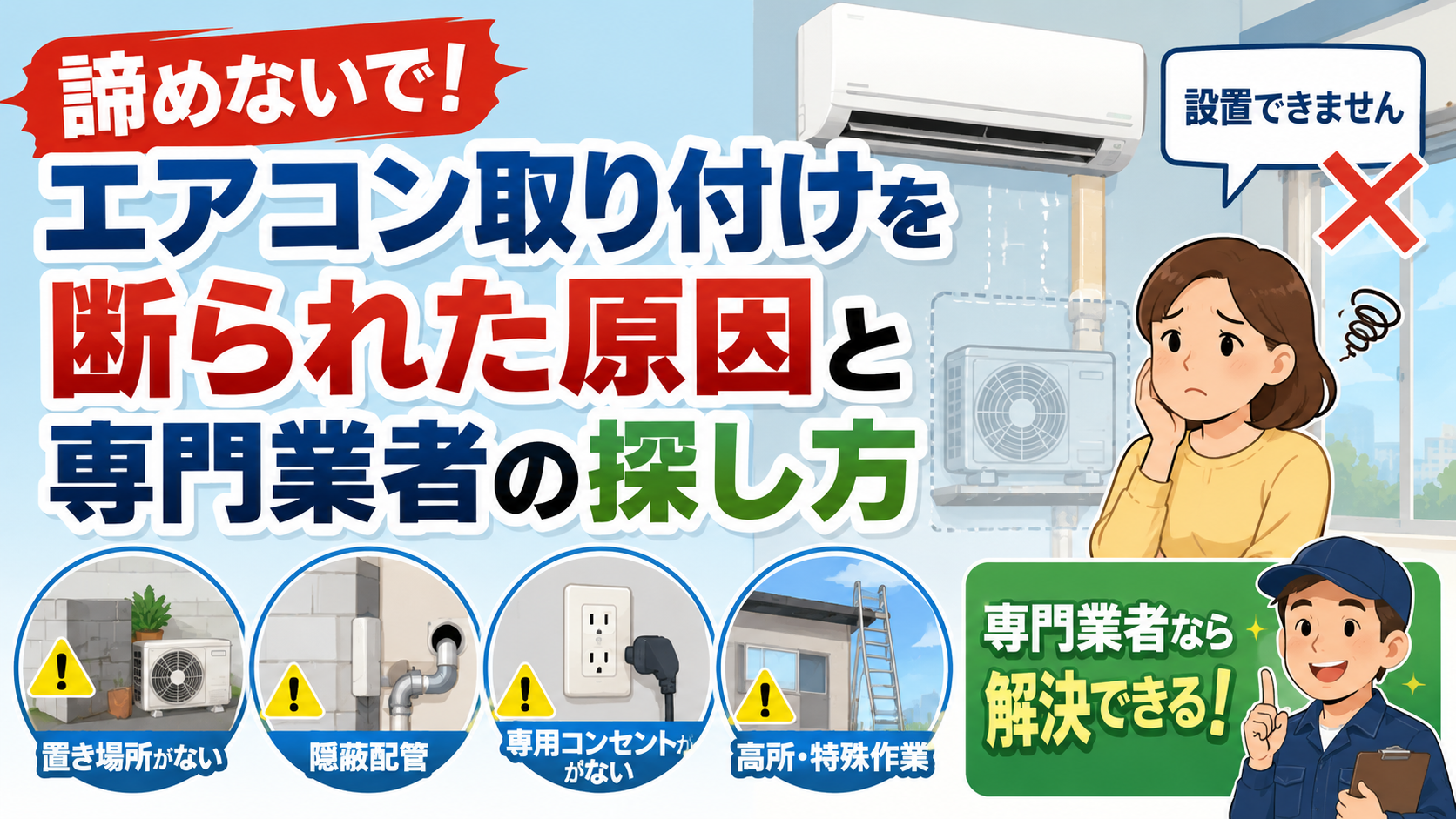 諦めないで！エアコン取り付けを断られた原因と専門業者の探し方